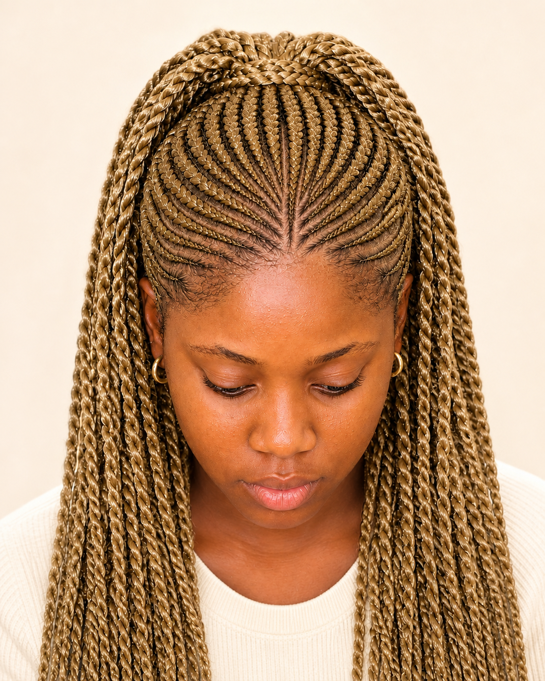 [color:Blonde] Woman wearing blonde banana fibre hair extensions
